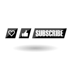 Heart Like Subscribe buttons icon with shadow