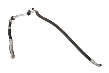 Air conditioning hose for supplying refrigerant or oil for cooling air or heated parts of cars and trucks on a white isolated background. Auto parts catalog