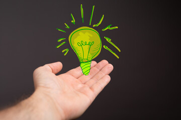 Hands holding green nature in the light bulb