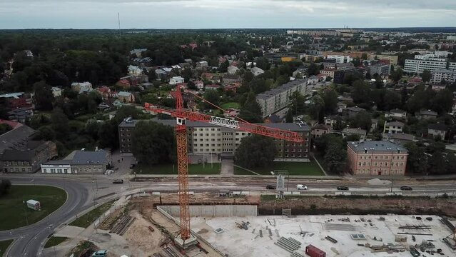 Drone shot of building Tartu university Delta Centre, panoramic view of Tartu and Narva mnt
