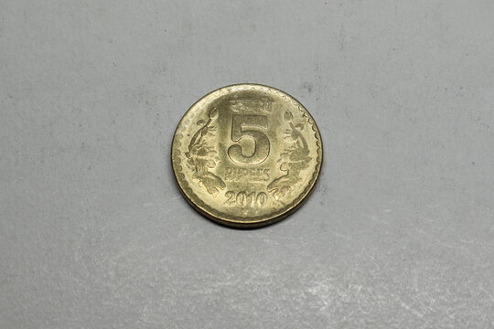 Indian Currency five Rupees Coin, Indian Currency, Money, old five rupees coin