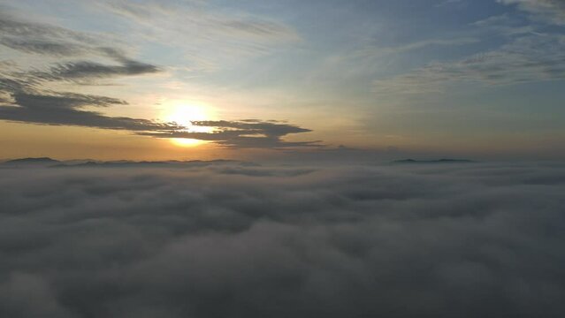 aerial view of smooth cloud flowing in the morning with sun light.concept for freedom,liberate, relieve, unchain
