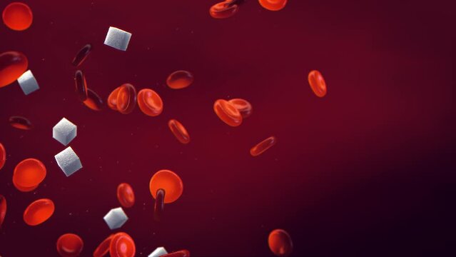 Blood cells and sugar cubes concept animation. Diabetes is a metabolic disorder caused by high levels of blood sugar (glucose)	