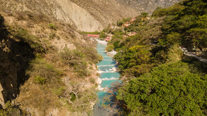 Tolantongo River in Mexico. Aerial View
