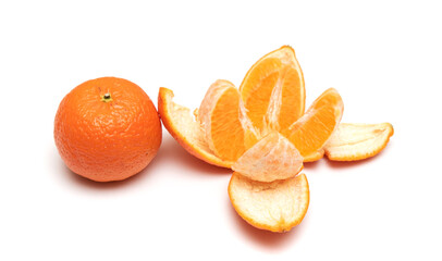 Peeled tangerine on a white background.