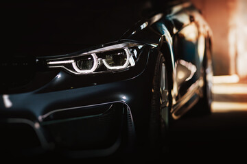 Modern luxury car close-up banner background. Concept of expensive, sports auto.