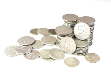 Coins Russian rubles stack isolated