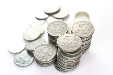 Coins Russian rubles stack isolated