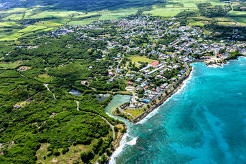 Aerial view of Anse-Bertrand, Grande-Terre, Guadeloupe, Lesser Antilles, Caribbean.