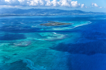 Aerial view of Ilet a Fajou, Grand Cul de Sac Marin, Basse-Terre, Guadeloupe, Lesser Antilles,...
