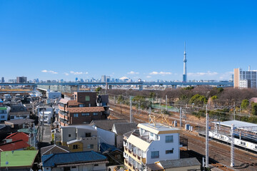 Obraz premium 東京都葛飾区 新小岩から見る東京都心方向の風景