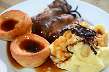 British cuisine bangers and mash, sausages and mashed potato 