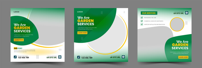 lawn garden or landscaping care service social media post template or square banners