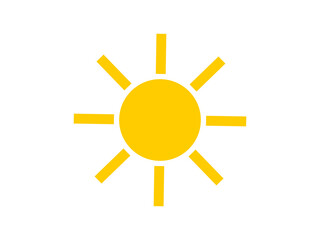 Yellow sun. Warm and hot weather forecast icon isolated on white background. 