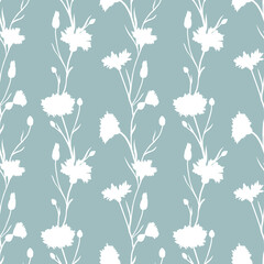 Seamless pattern of cornflowers. A picture of watercolor on a white background.