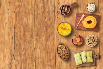 Typical brazilian june festival food. Festa junina with copy space