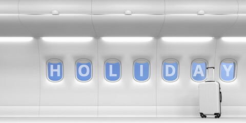 Airliner portholes with Holiday word. 3d rendering