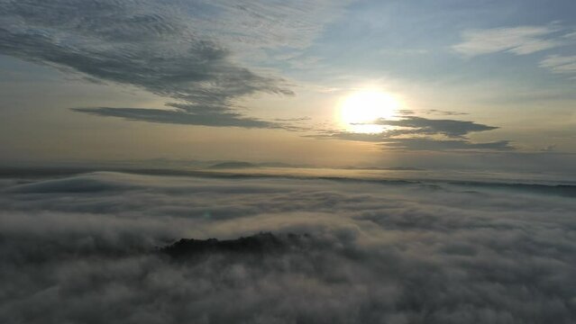 aerial view of smooth cloud flowing in the morning with sun light.concept for freedom,liberate, relieve, unchain