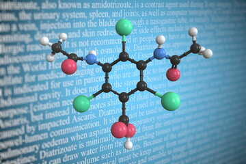 Amidotrizoate scientific molecular model, 3D rendering