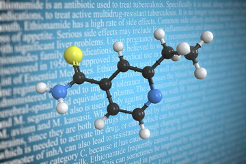 Molecular model of ethionamide, 3D rendering