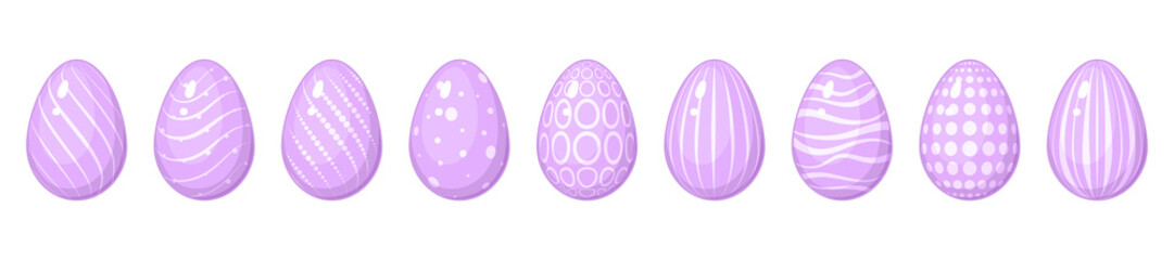 Set of purple Easter eggs with decoration