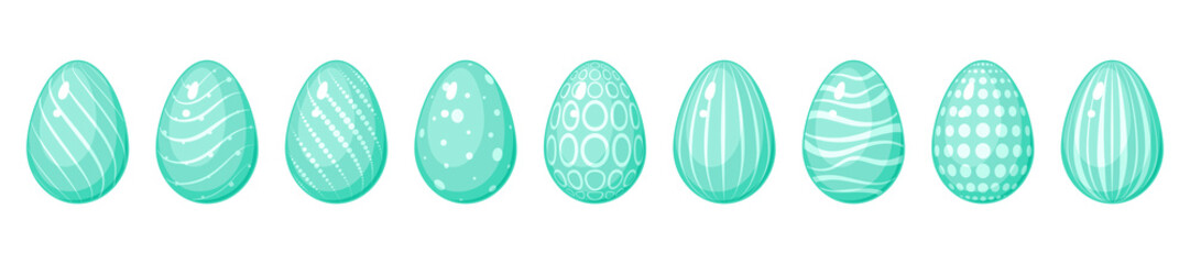 Set of turquoise color Easter eggs with decoration