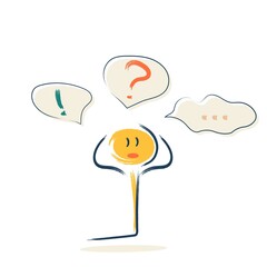 The character is thinking about some problem. The character is confused and unable to make a decision