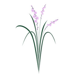 Blooming tropical grass bush. Greenery with pink flowers. design element