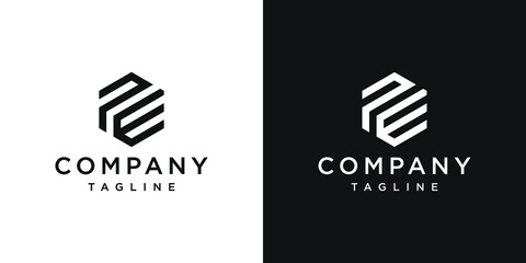 Creative Letter PE Monogram Logo Design Icon Template White and Black Background