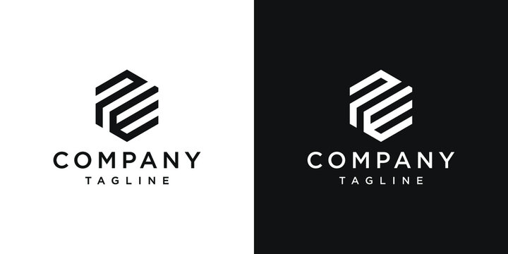 Creative Letter PE Monogram Logo Design Icon Template White and Black Background