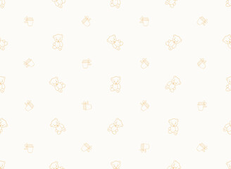Cute teddy bear and honey pot, vector seamless pattern. Hand drawn line drawing. Perfect for wallpapers in a children's room, textiles, covers, wrapping paper, postcards, notepads, children's clothing