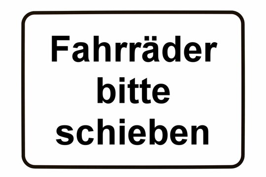 Illustration eines Hinweisschildes "Fahrr&auml;der bitte schieben"