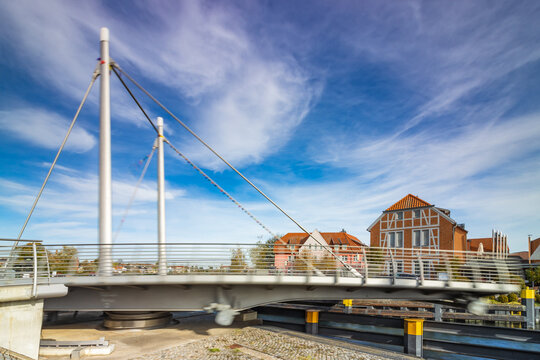 Beautiful view of the Swing bridge on a sunny day in Malchow, Germany
