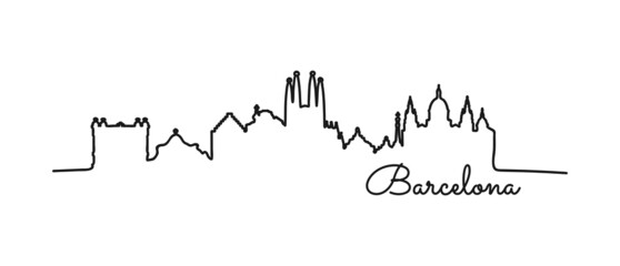 Obraz premium Barcelona city silhouette vector. One line art Barcelona. Can used as a label on t-shirt, hoodie, shopper, bag.