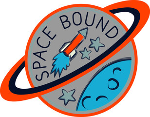 Vector print design with childlike space, rocket and planet theme. Can be used for kids t-shirt print, kids wear, poster, wallpaper, celebration, greeting and invitation.