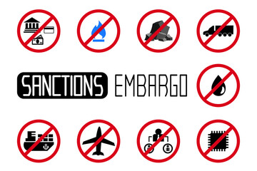 sanctions icons vector set on a white background