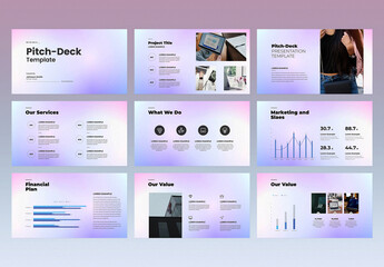 Pitch Deck Layout with Blue and Purple Gradient