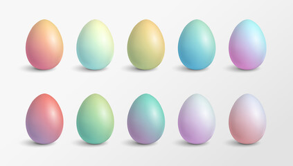 Set of modern pastel gradient colored Easter eggs. Isolated vector design.