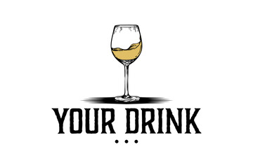 Drink Wine Beer Glass Hand Drawn Logo Symbol Vector
