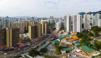 Fototapeta na wymiar Top view of Wong Tai Sin district in Hong Kong city