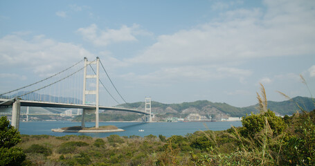 Tsing Ma Suspension bridge in Hong Kong city