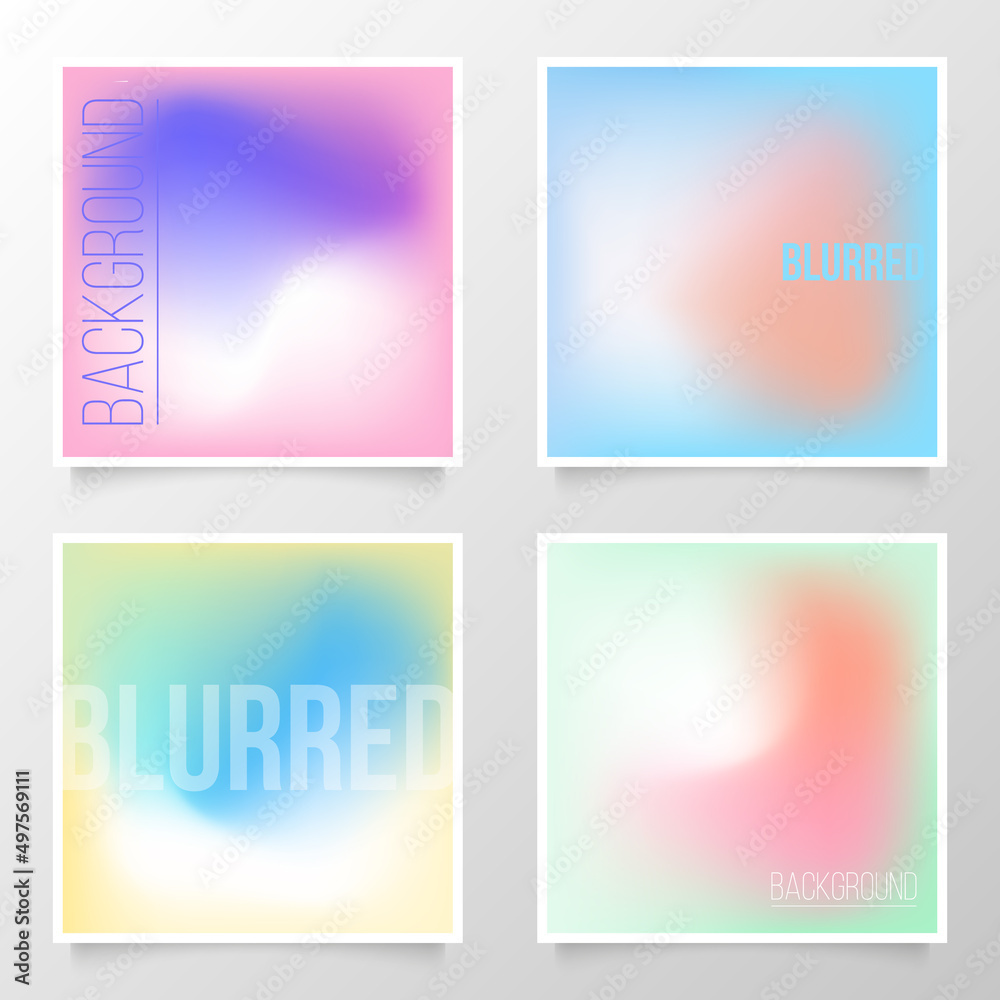 Wall mural set of defocused backgrounds with light soft color gradient for your creative graphic design. blurre