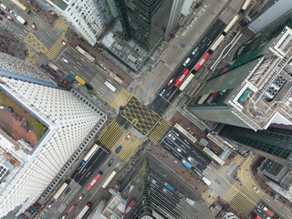 Fototapeta premium Top down view of Hong Kong city traffic intersection