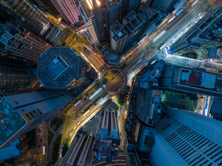 Top down view of Hong Kong city at night