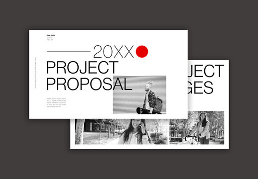 Black and White Pitch Deck Layout with Red Accent
