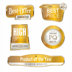 Collection of gold and white sale and premium quality badge and labels 