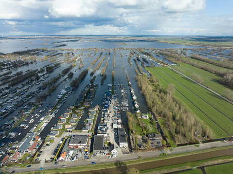 Loosdrechtse plassen harbour waterway canals and cultivated ditch nature near Vinkeveen Utrecht. Lake and water fields small islands and structured nature. Typical dutch holland sight touristic.
