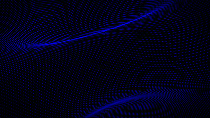 3d wavy technology abstract background. Digital blue neon line dots and particles network on black empty surface. Big data, sound, computers concept.