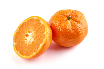 Tangerine or clementine, close-up, isolated on a white background.