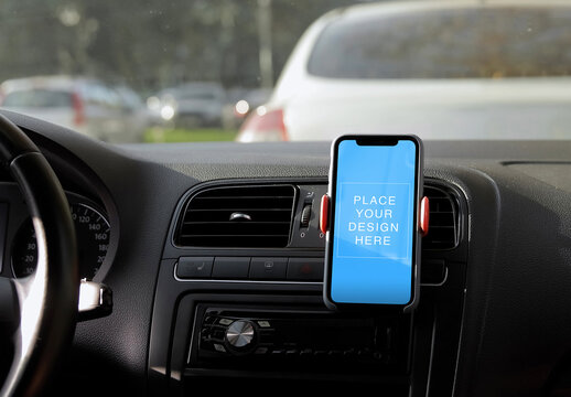 Smartphone Gps Navigator Mockup in the Car